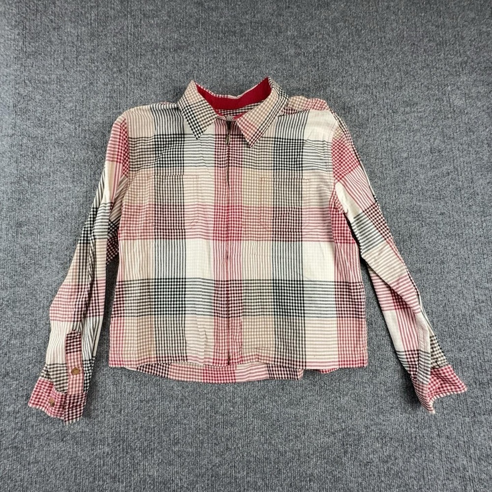 Vintage Christopher & Banks Shirt Womens Medium Multicolor Plaid 1/2 Zip Top